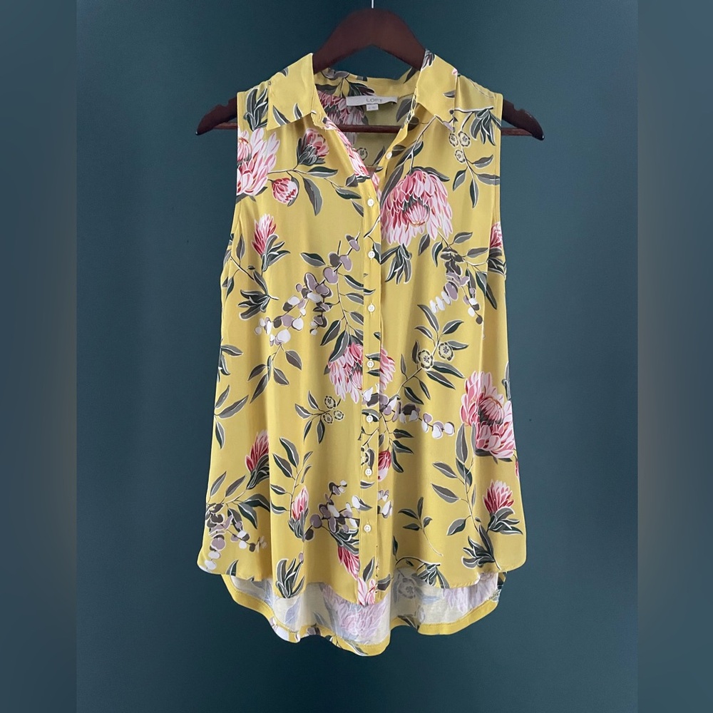 LOFT Yellow Floral Sleeveless Top